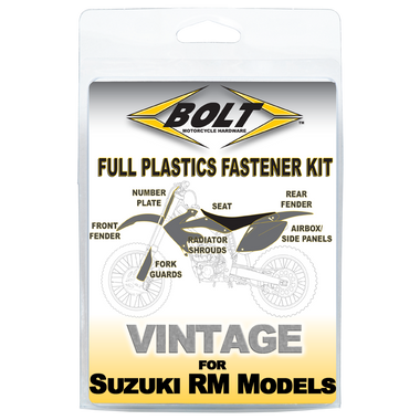 This Bolt kit includes replacements for the following Suzuki part numbers: 09103-06256, 5862727C40, 01547-06107, 01550-08127, 01547-0612A, 01547-0612B, 09103-06233, 01547-06127, 09169-06053, 09169-06054, 09169-06053, 09152-06024, 63131-02J00, 08319-31067, 01547-0616A, 01547-0616B, 09103-06232, 09103-06234, 01547-06167, 09160-06136, 09116-06221 Our fasteners are the same spec bolts as the factory.