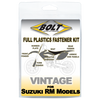 This Bolt kit includes replacements for the following Suzuki part numbers: 09103-06256, 5862727C40, 01547-06107, 01547-0616A, 01547-0616B, 09103-06232, 09103-06234, 01547-06167, 09160-06077, 01547-0612A, 01547-0612B, 09103-06233, 01547-06127, 09169-06053, 09169-06054, 09169-06053, 01547-0635A, 01547-0635B, 09103-06252, 09103-06231, 01547-06357, 09152-06024, 63131-02J00, 09111-06251, 09116-06200, 09116-06170 Our fasteners are the same spec bolts as the factory.